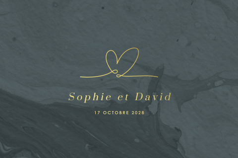 Faire-part de mariage avec cœur en dorure sur fond anthracite