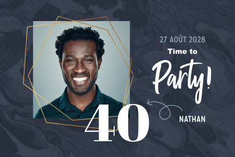 Carte d'invitation moderne avec une photo sur fond bleu foncé