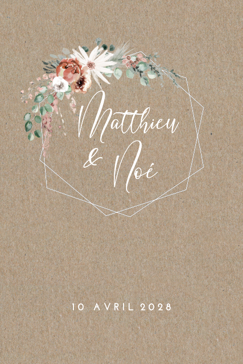 Carte de remerciement en papier kraft et des fleurs