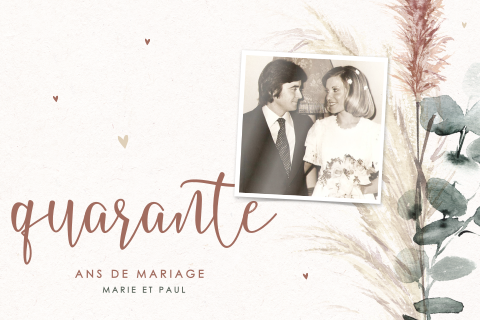 Invitation noces d'emeraude avec photo et fleurs séchées