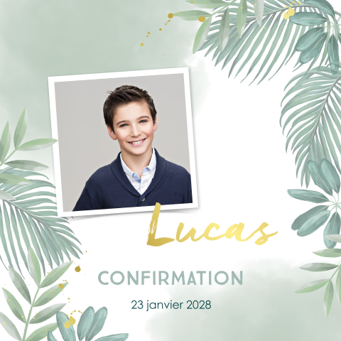 Faire-part de confirmation avec branches en aquarelle et dorures