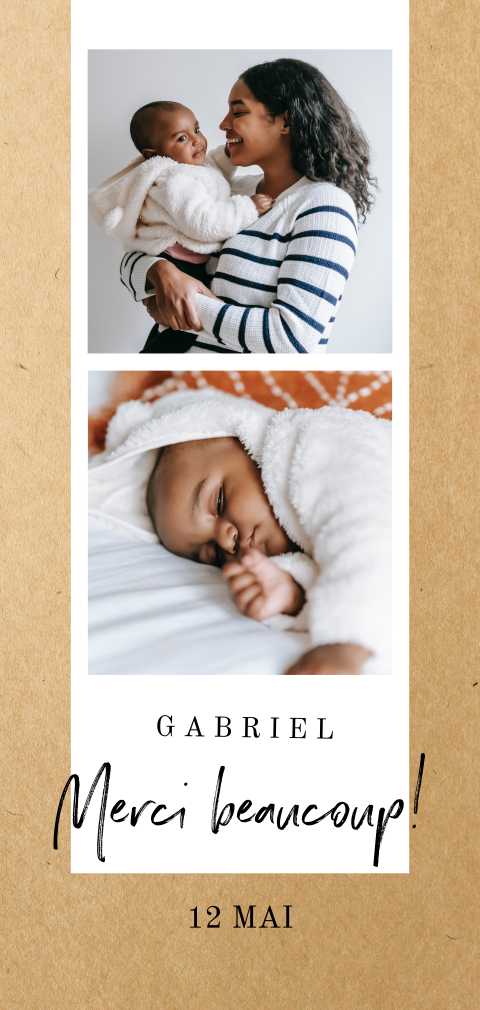 Carte de remerciement pour le baptême avec photos type polaroid