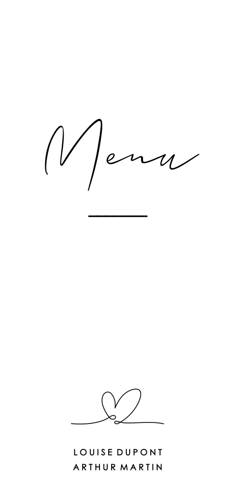Menu en format portrait allongé avec dessin d'un coeur