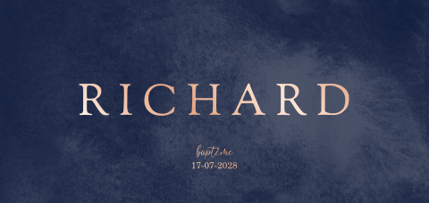 Faire-part de baptême élégant avec dorures sur fond bleu nuit