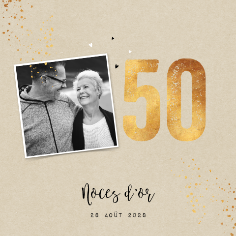 Invitation noces d'or avec photo et détails jaune-or