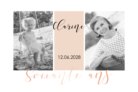 Carte d'invitation d'anniversaire avec des photos et dorure rosée