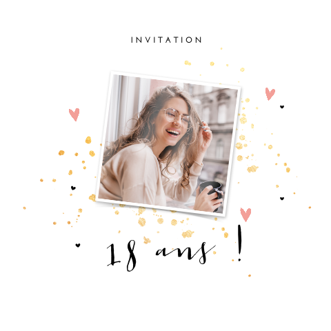 Carte d'invitation pour le 18e anniversaire avec des motifs dorés