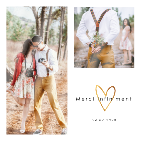 Carte de remerciement très élégante et épurée avec des photos.