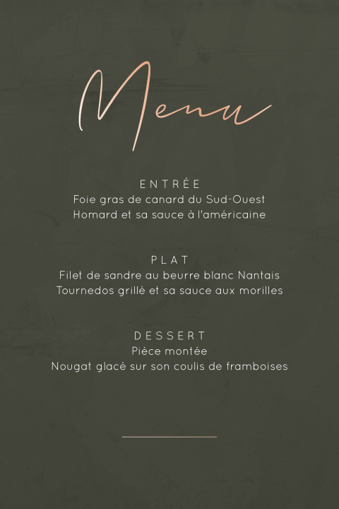 Menu élégant avec des coins arrondis et dorure rose