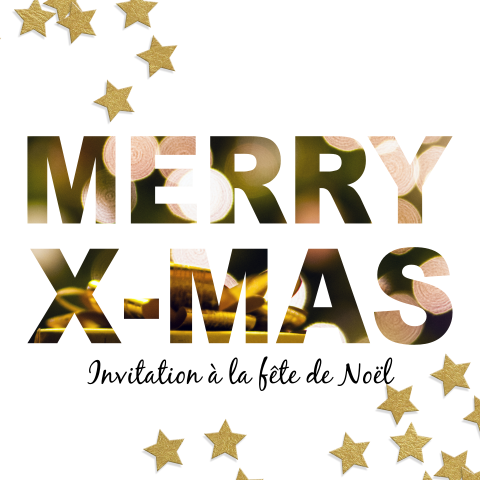 Invitation moderne dans une ambiance de Noël avec photo et étoiles