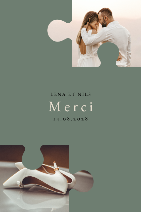 Magnet de remerciement mariage avec photos en aspect puzzle