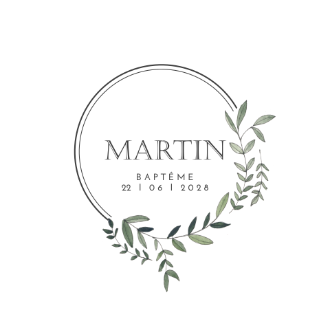 Faire-part de baptême avec un élégant cercle de feuilles