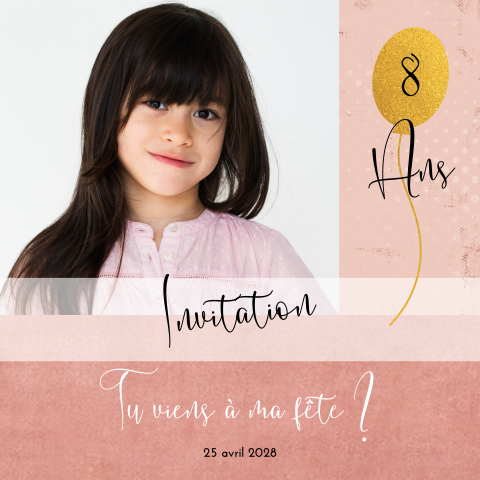 Carte d'invitation douce avec des ballons et une photo