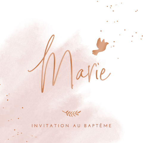 Faire-part de baptême avec aquarelle en rose et vernis