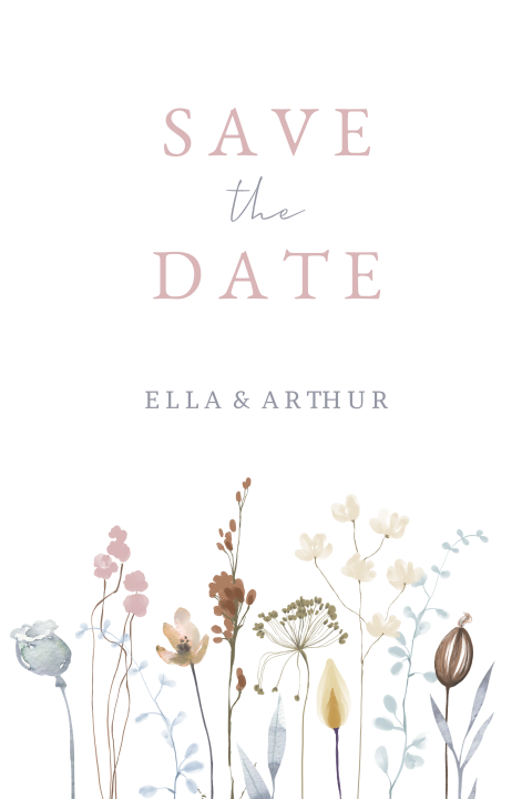 Save the date avec dessins de fleurs séchées