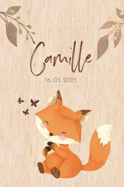 Faire-part de naissance en bois adorable renard