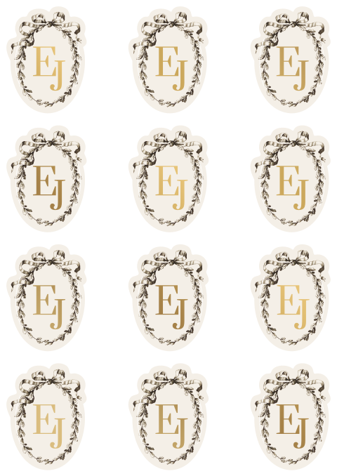 Étiquette beige avec initiales en or et couronne - 12 ex.