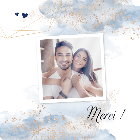 Carte de remerciement avec motif géométrique et aquarelle bleue