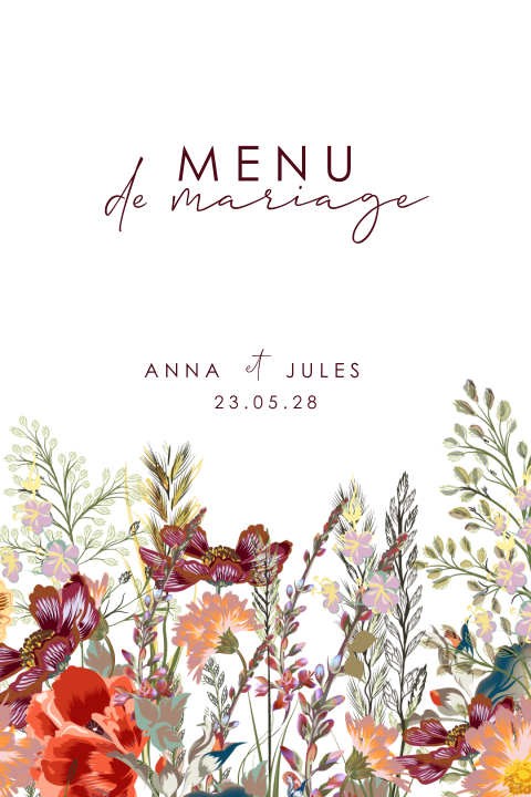 Menu avec fleurs des champs colorées