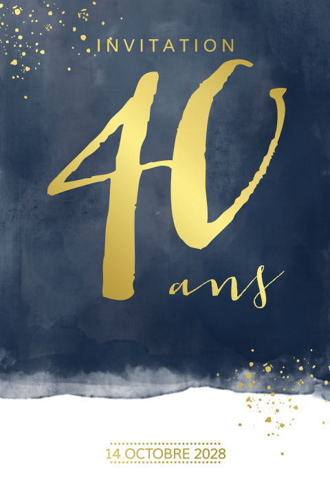 Invitation élégante avec des dorures sur fond d'aquarelle bleue