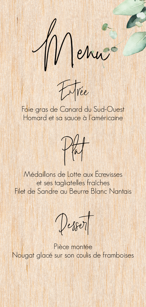 Menu allongée sur bois et des branchages