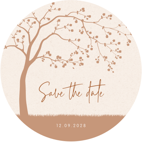 Save the date ronde avec un arbre avec une couleur terracotta