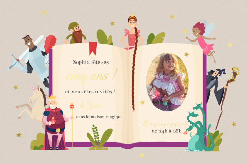 Carte d'invitation sur le thème des contes de fées