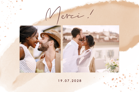 Carte de remerciement dans les tons roses avec photo