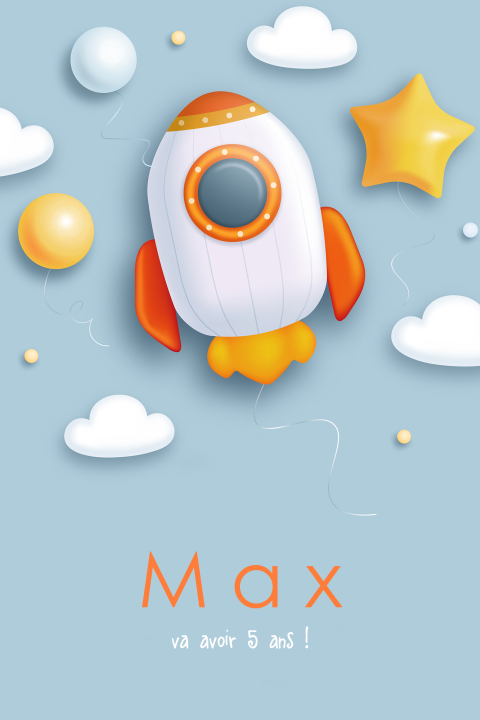 Carte d'invitation cool et originale avec une fusée