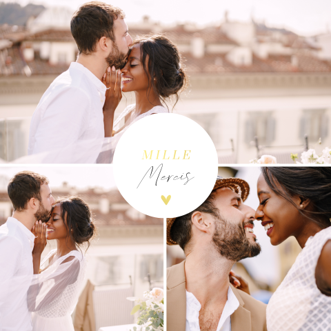 Carte de remerciement avec collage photos et finition brillante noire