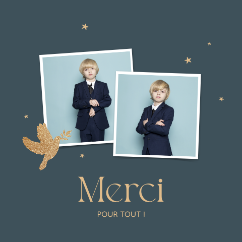 Carte remerciement avec fond bleu et étoiles