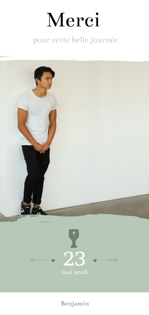 Carte de remerciement pour confirmation avec photo sur fond vert