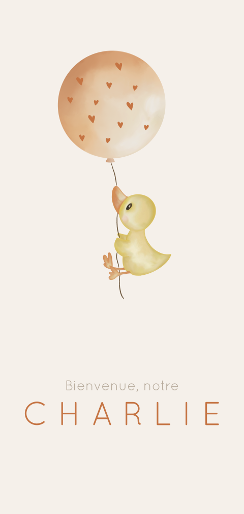 Faire-part de naissance mignon avec un petit caneton et ballon