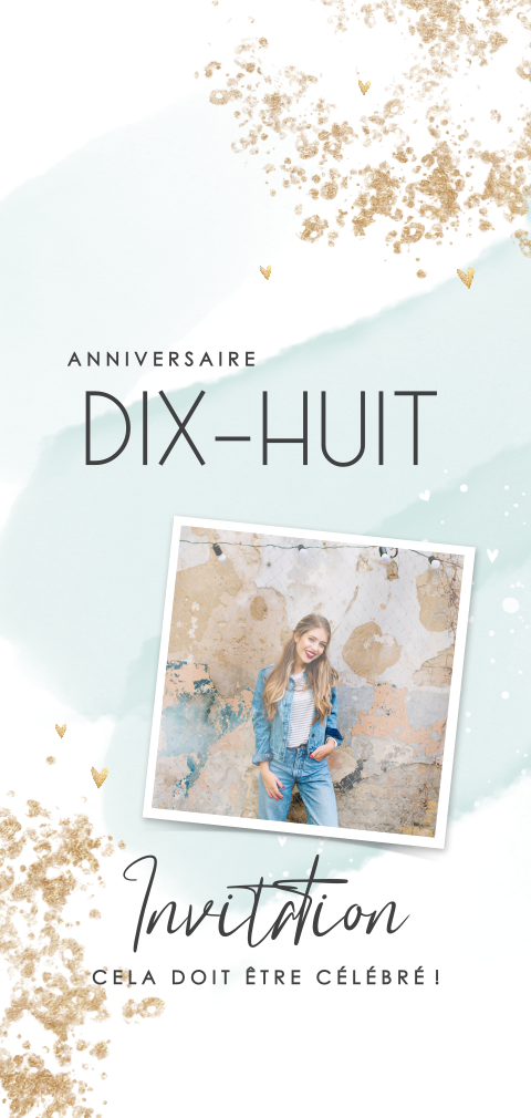 Carte d'invitation tendance avec une photo et des aquarelles bleues