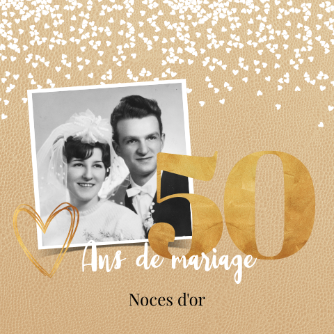 Invitation noces d'or avec photo et petits cœurs