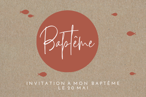 Faire-part de baptême avec des poissons sur impression kraft
