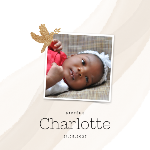 Faire-part de baptême avec aquarelle et colombes