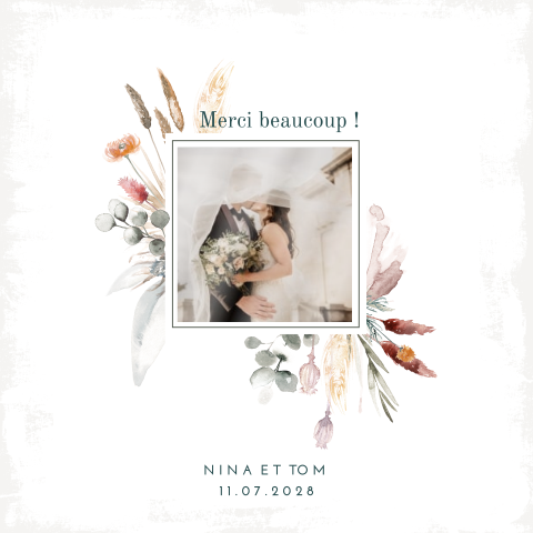Carte de remerciement avec photo et feuilles