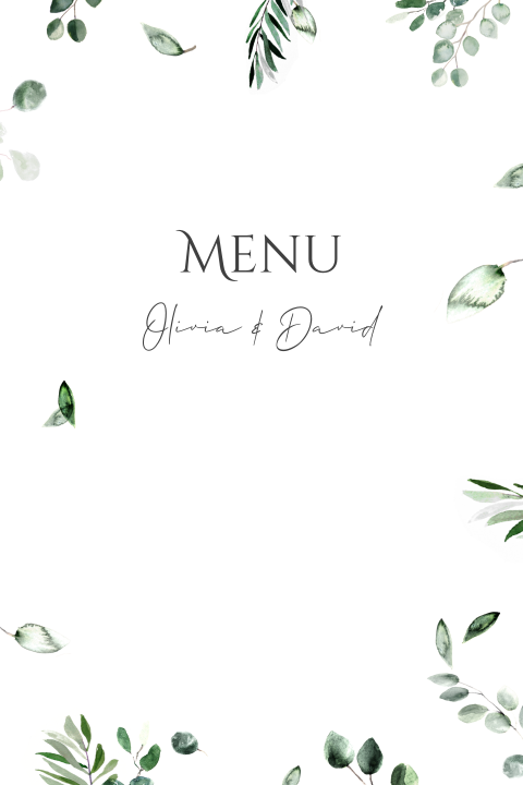 Carte de menu sophistiquée avec feuilles d'eucalyptus