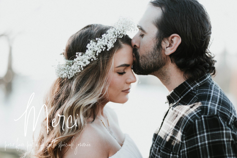 Carte de remerciement avec photo et fleurs printanières