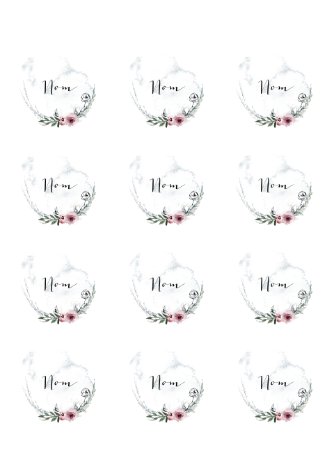 Marque-place rond avec des fleurs sur fond marbré