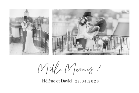 Carte de remerciement avec des photos en noir et blanc