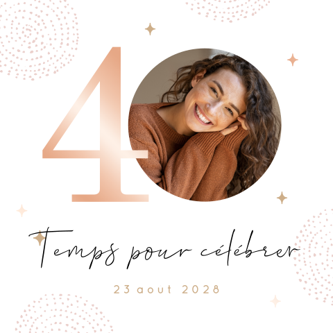 Carte d'invitation pour le 40e anniversaire avec photo et dorure rosée