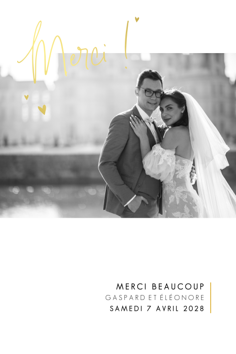 Carte de remerciement élégante avec dorure et photo