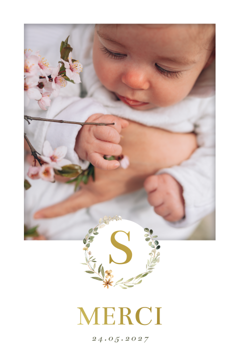 Carte de remerciement de baptême avec polaroid et couronne