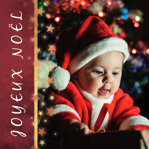 Carte de Noël classique avec une bande rouge et une photo