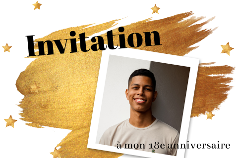 Carte d'invitation avec une photo et des étoiles dorées