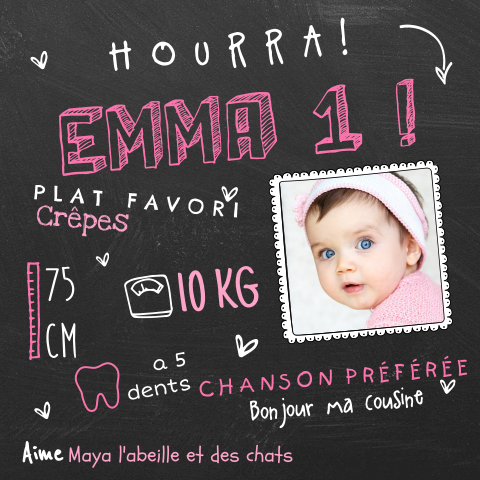 Carte d'invitation sur fond de tableau noir avec des détailes roses