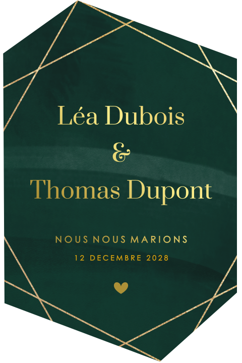 Faire-part de mariage en forme géométrique avec dorure