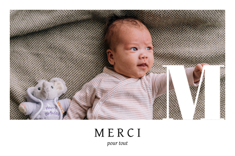Carte de remerciement de naissance en noir et blanc